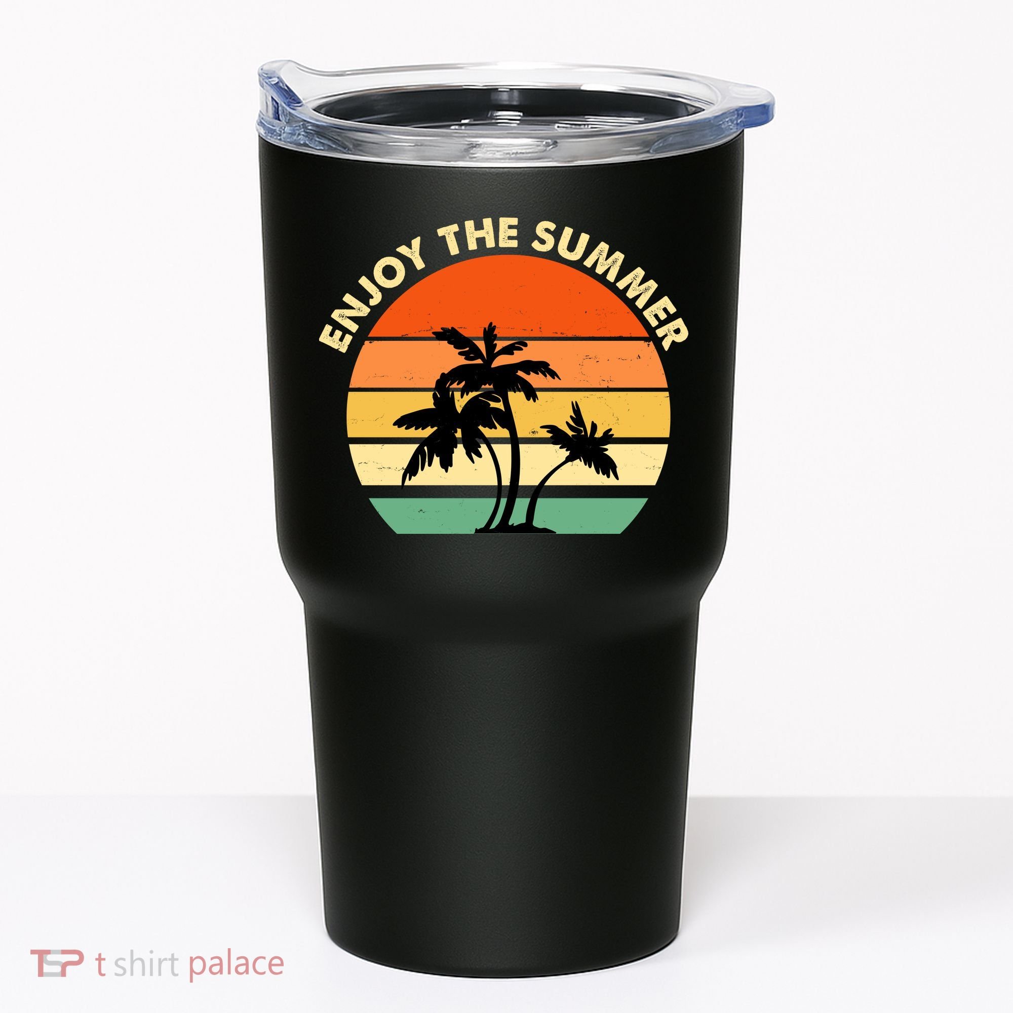 Enjoy The Summer Retro Sunset Palm Tree Tumbler