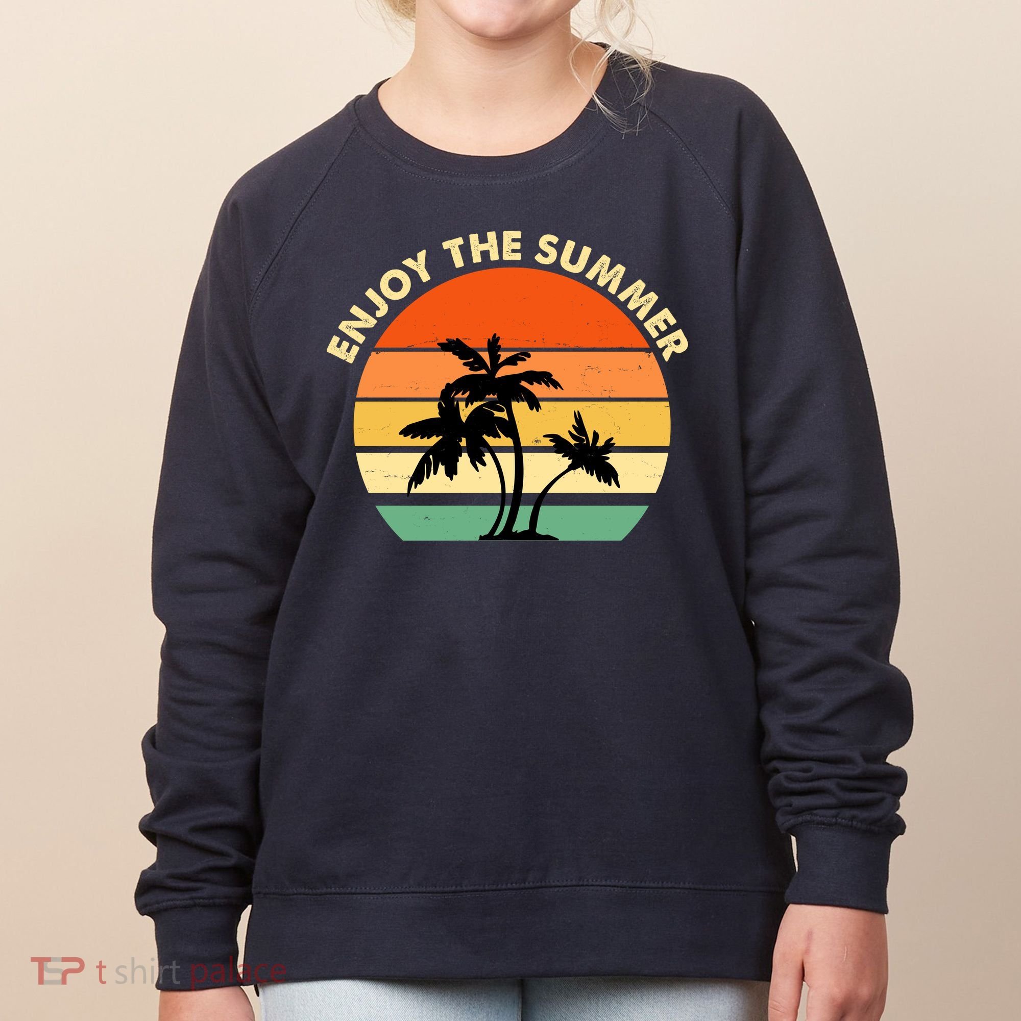 Enjoy The Summer Retro Sunset Palm Tree Women's Sweatshirt