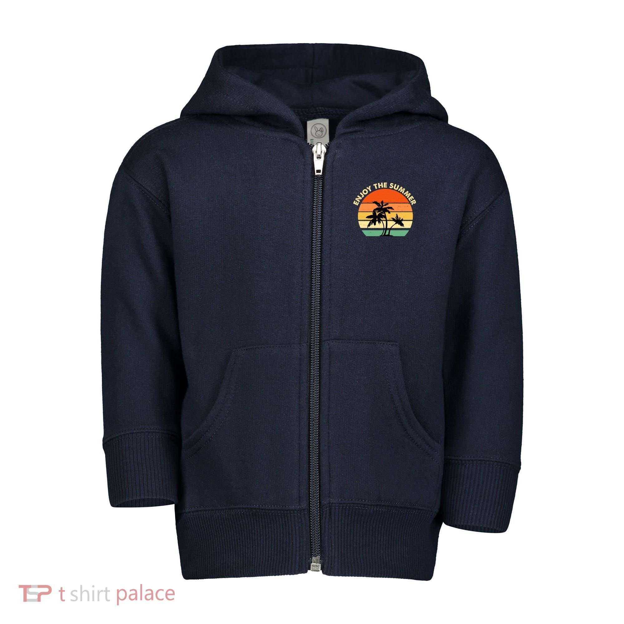 Enjoy The Summer Retro Sunset Palm Tree Toddler Zip Fleece Hoodie