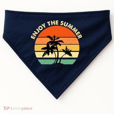 Enjoy The Summer Retro Sunset Palm Tree USA-Made Doggie Bandana