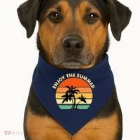 Enjoy The Summer Retro Sunset Palm Tree USA-Made Doggie Bandana thumb 1
