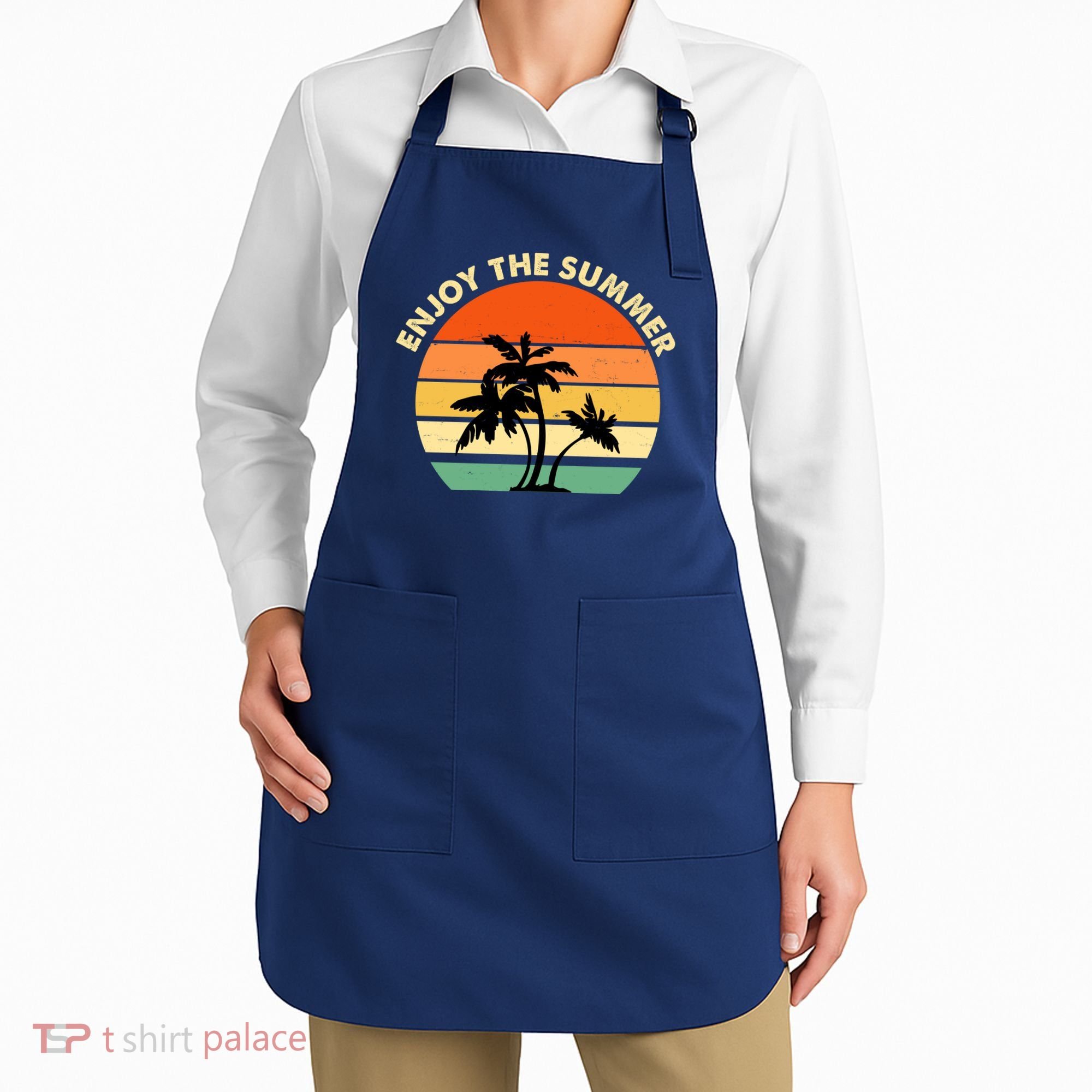 Enjoy The Summer Retro Sunset Palm Tree Apron