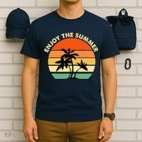 Enjoy The Summer Retro Sunset Palm Tree T-Shirt thumb 6