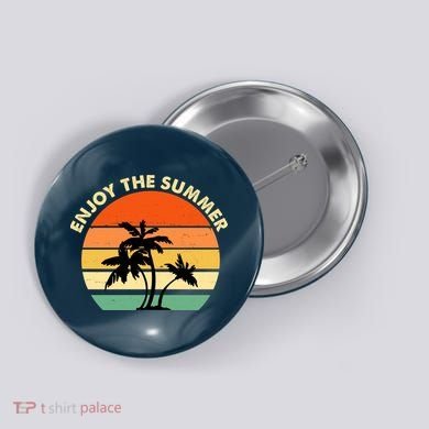 Enjoy The Summer Retro Sunset Palm Tree Button