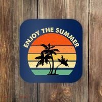 Enjoy The Summer Retro Sunset Palm Tree Coaster thumb 0