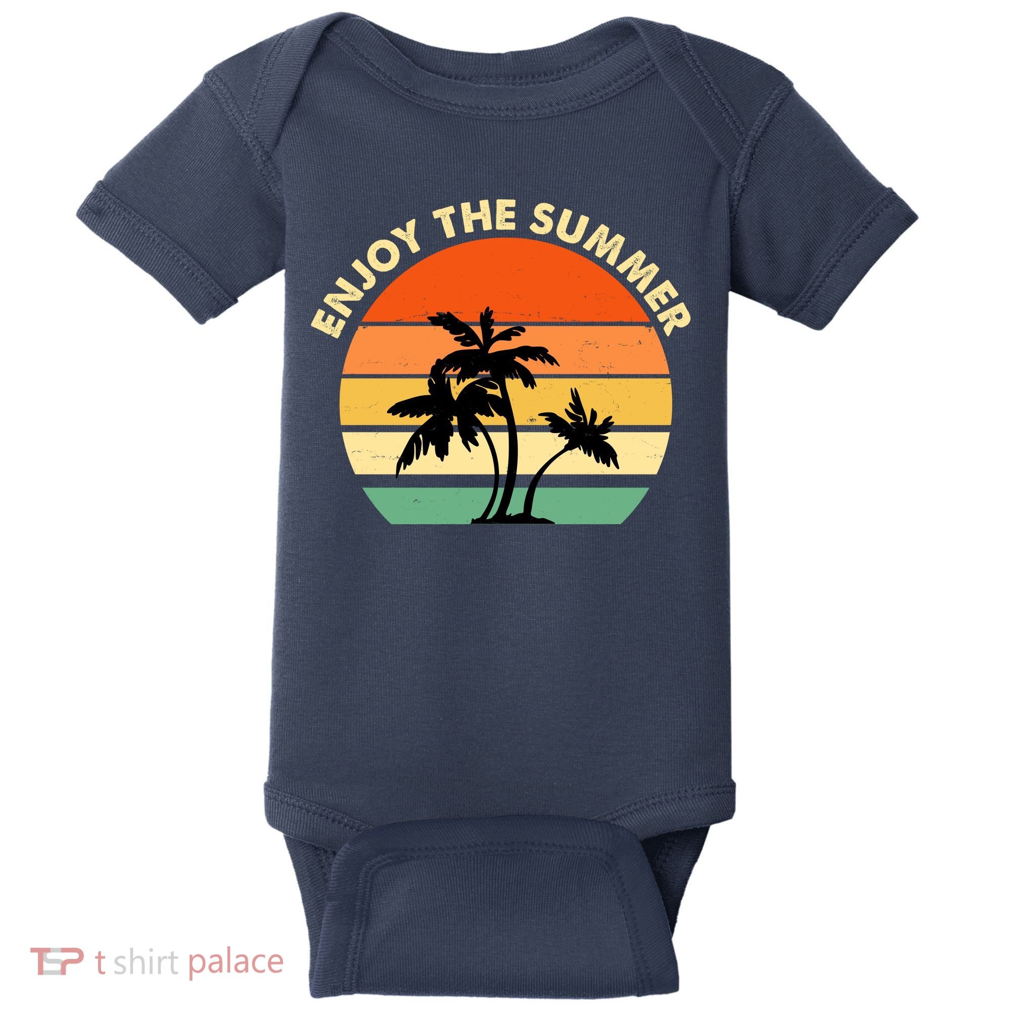 Enjoy The Summer Retro Sunset Palm Tree Baby Bodysuit