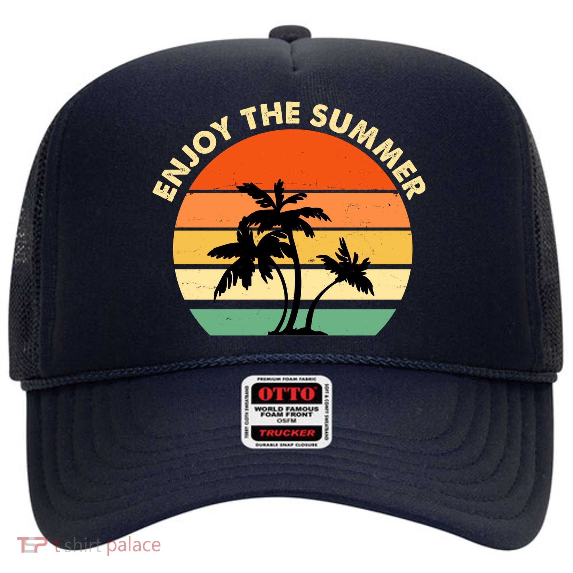 Enjoy The Summer Retro Sunset Palm Tree Hat