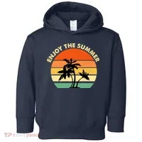 Enjoy The Summer Retro Sunset Palm Tree Toddler Hoodie thumb 0