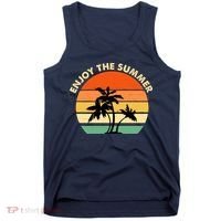 Enjoy The Summer Retro Sunset Palm Tree Tank Top thumb 0