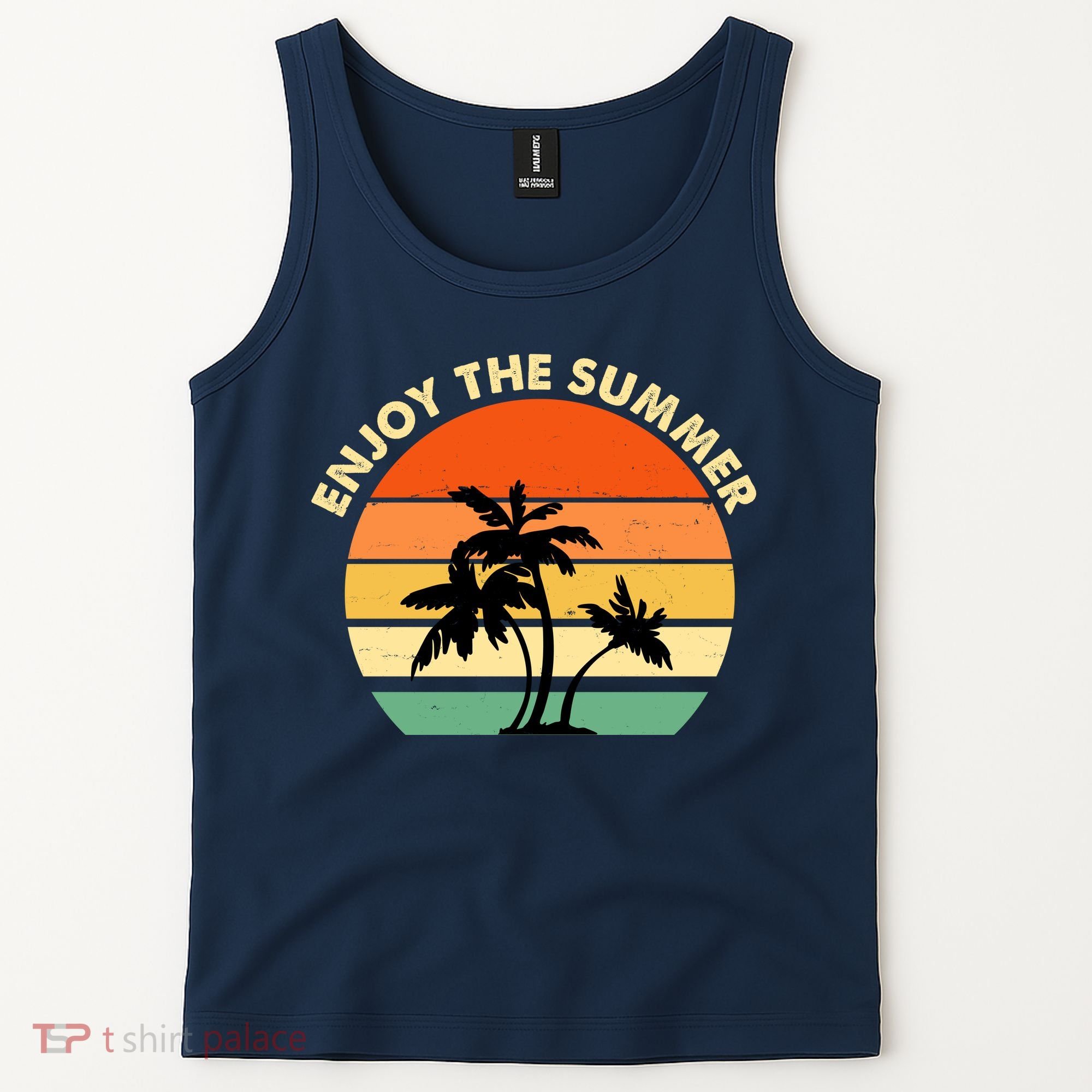 Enjoy The Summer Retro Sunset Palm Tree Tank Top