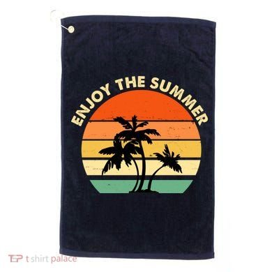 Enjoy The Summer Retro Sunset Palm Tree Golf Towel