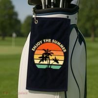 Enjoy The Summer Retro Sunset Palm Tree Golf Towel thumb 2