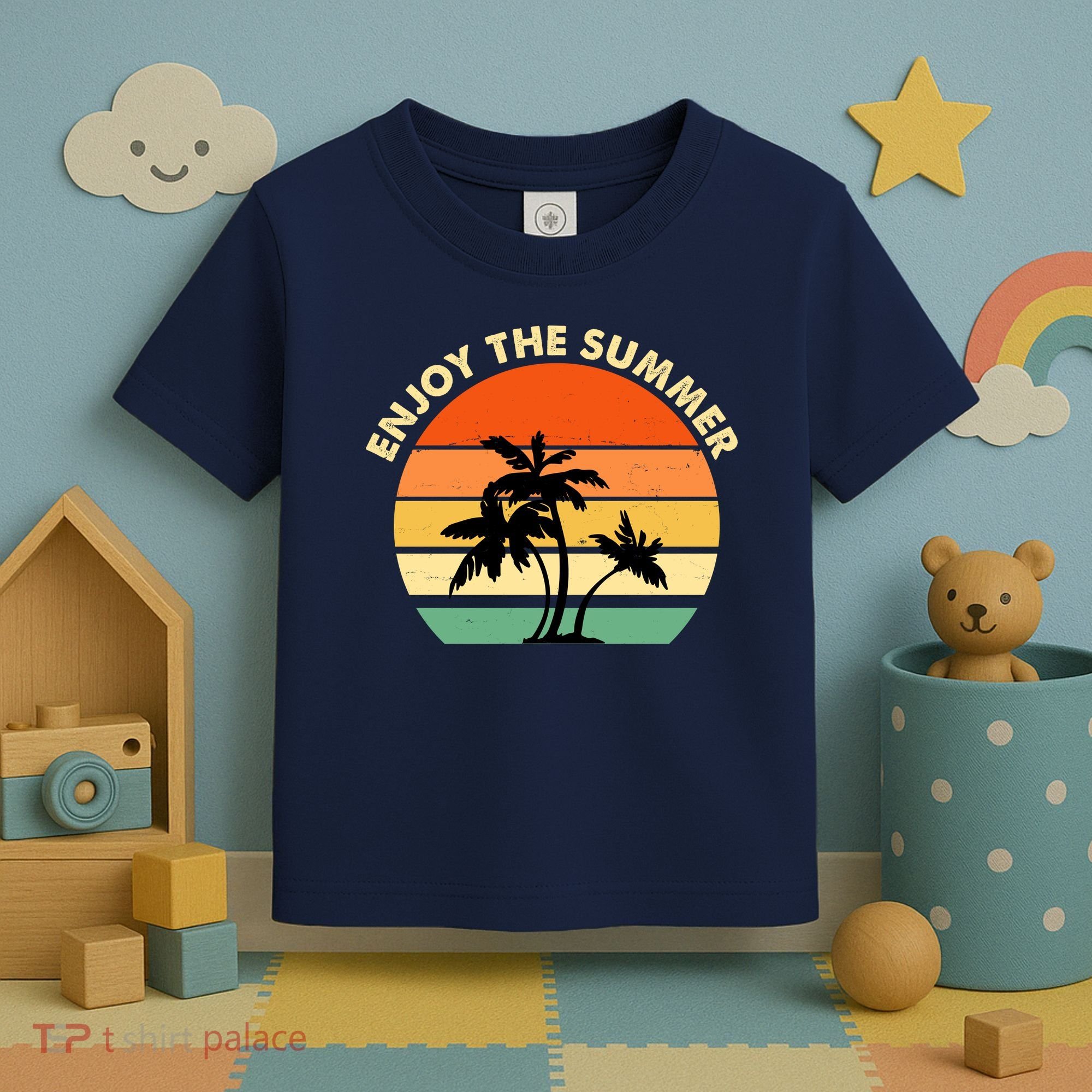 Enjoy The Summer Retro Sunset Palm Tree Toddler T-Shirt