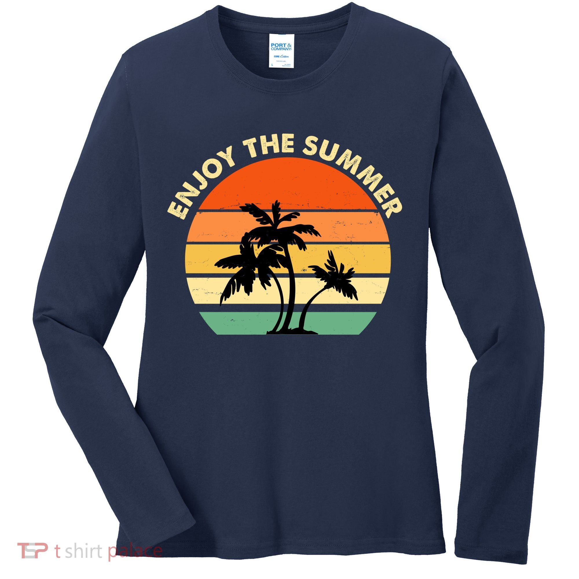 Enjoy The Summer Retro Sunset Palm Tree Women's Long Sleeve Shirt