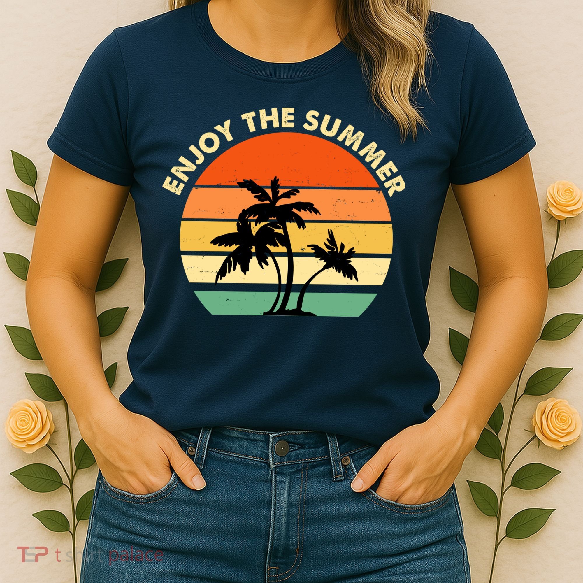 Enjoy The Summer Retro Sunset Palm Tree Women's T-Shirt