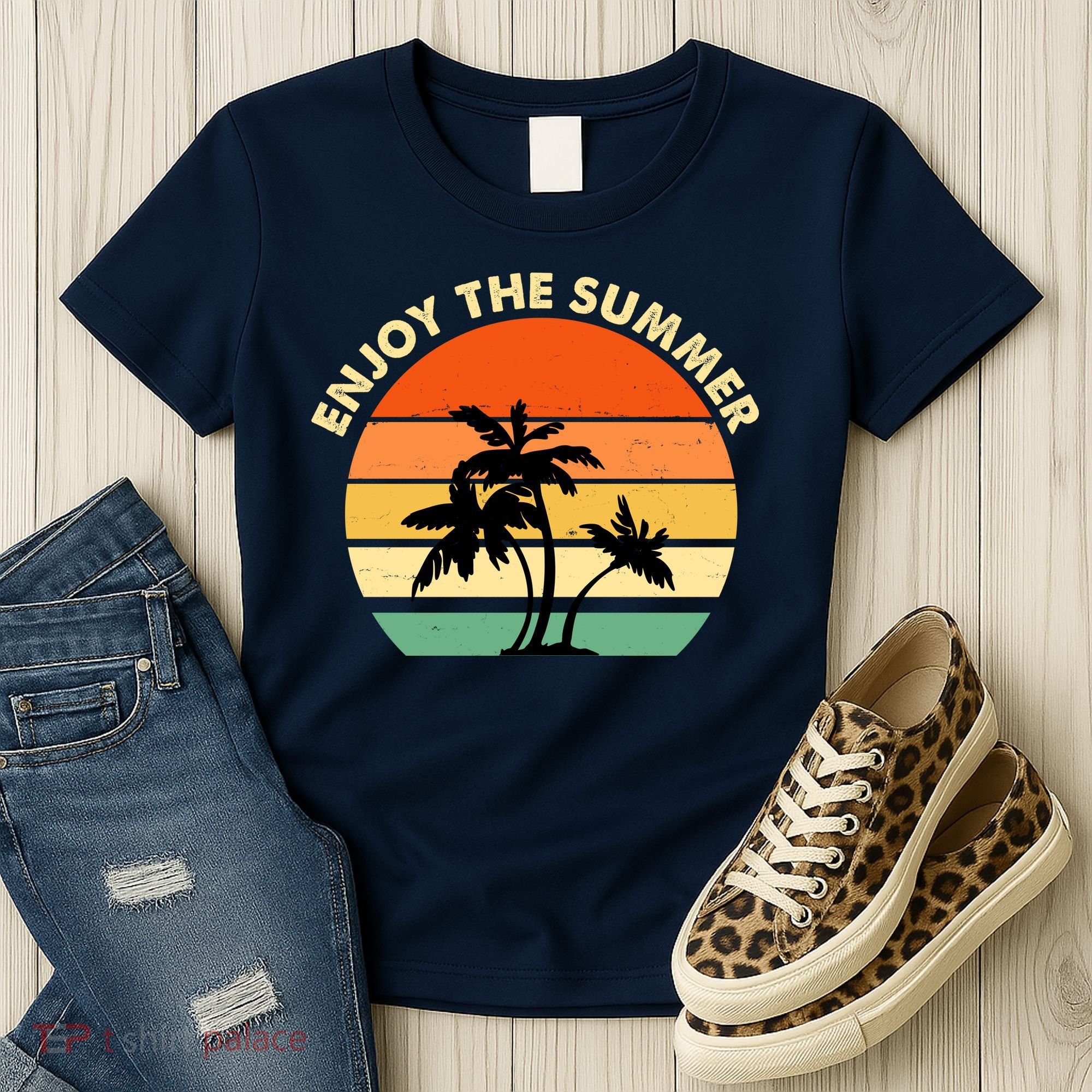 Enjoy The Summer Retro Sunset Palm Tree Women's T-Shirt