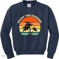 Enjoy The Summer Retro Sunset Palm Tree Kids Sweatshirt thumb 0