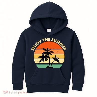 Enjoy The Summer Retro Sunset Palm Tree Kids Hoodie