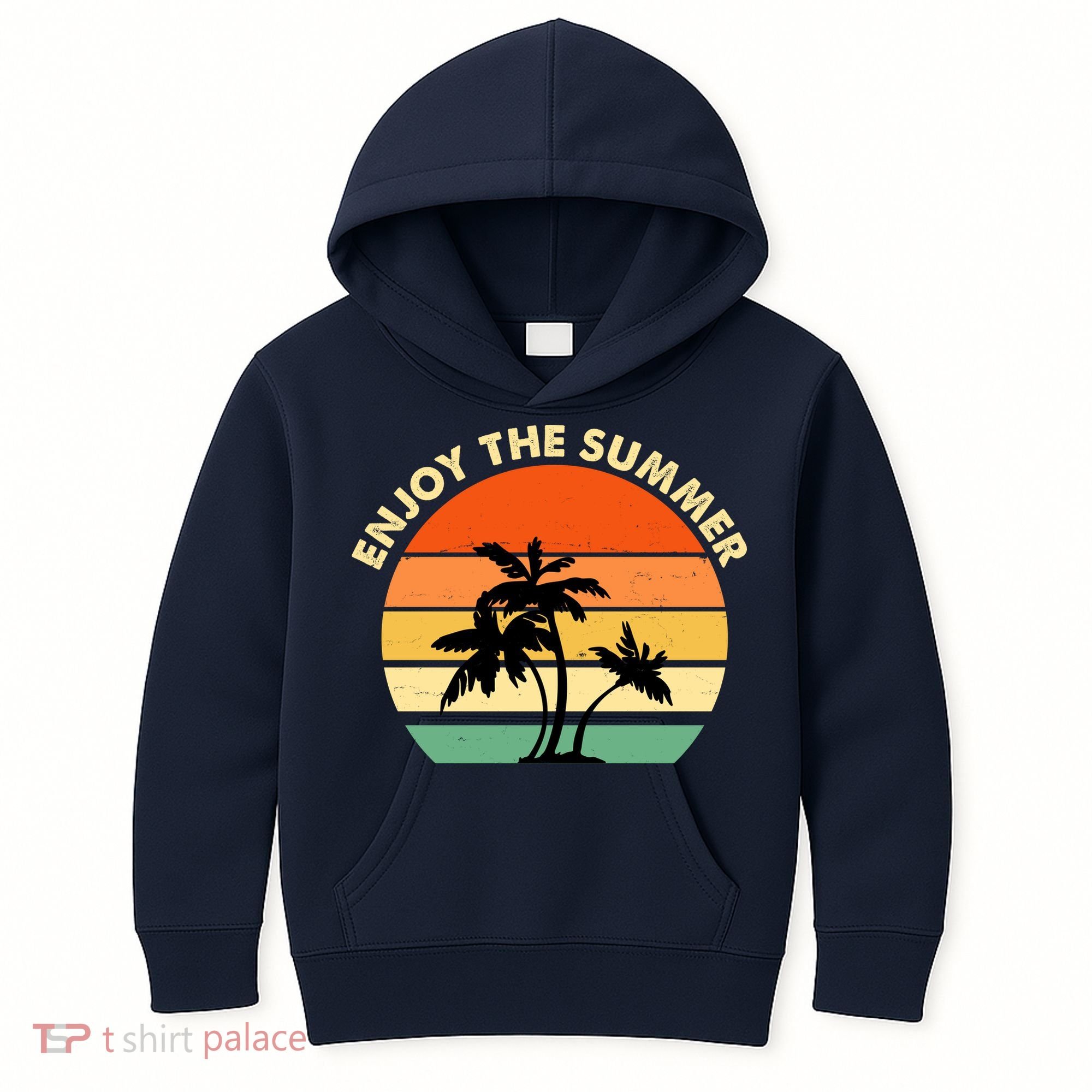 Enjoy The Summer Retro Sunset Palm Tree Kids Hoodie
