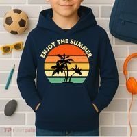 Enjoy The Summer Retro Sunset Palm Tree Kids Hoodie thumb 2