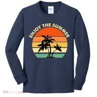 Enjoy The Summer Retro Sunset Palm Tree Kids Long Sleeve Shirt thumb 0