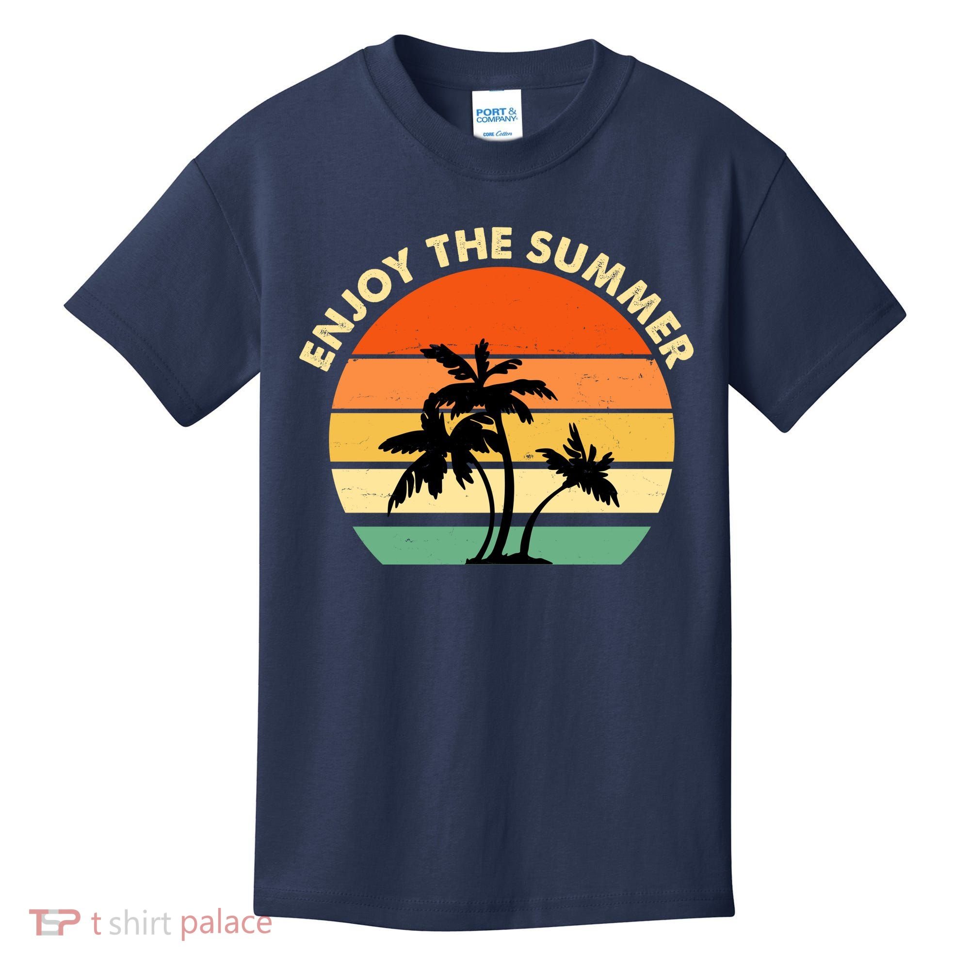 Enjoy The Summer Retro Sunset Palm Tree Kids T-Shirt