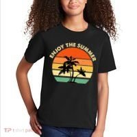 Enjoy The Summer Retro Sunset Palm Tree Kids T-Shirt thumb 2