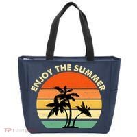 Enjoy The Summer Retro Sunset Palm Tree Tote Bag thumb 0
