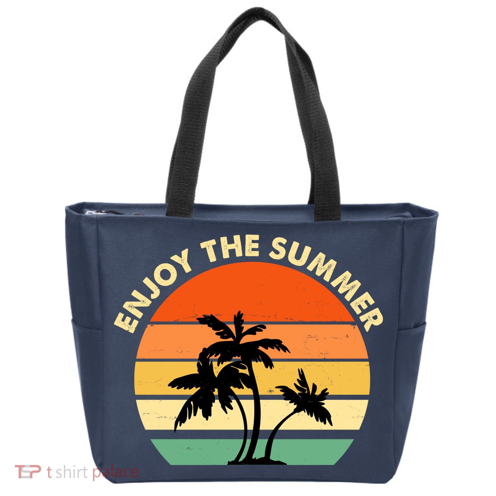 Enjoy The Summer Retro Sunset Palm Tree Tote Bag