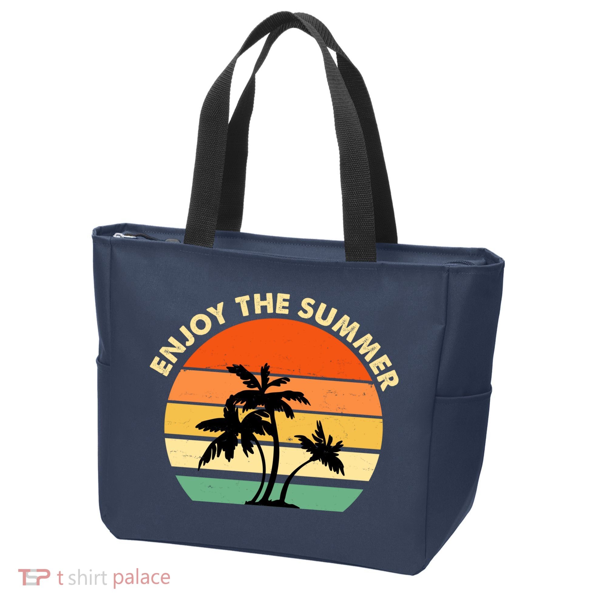 Enjoy The Summer Retro Sunset Palm Tree Tote Bag