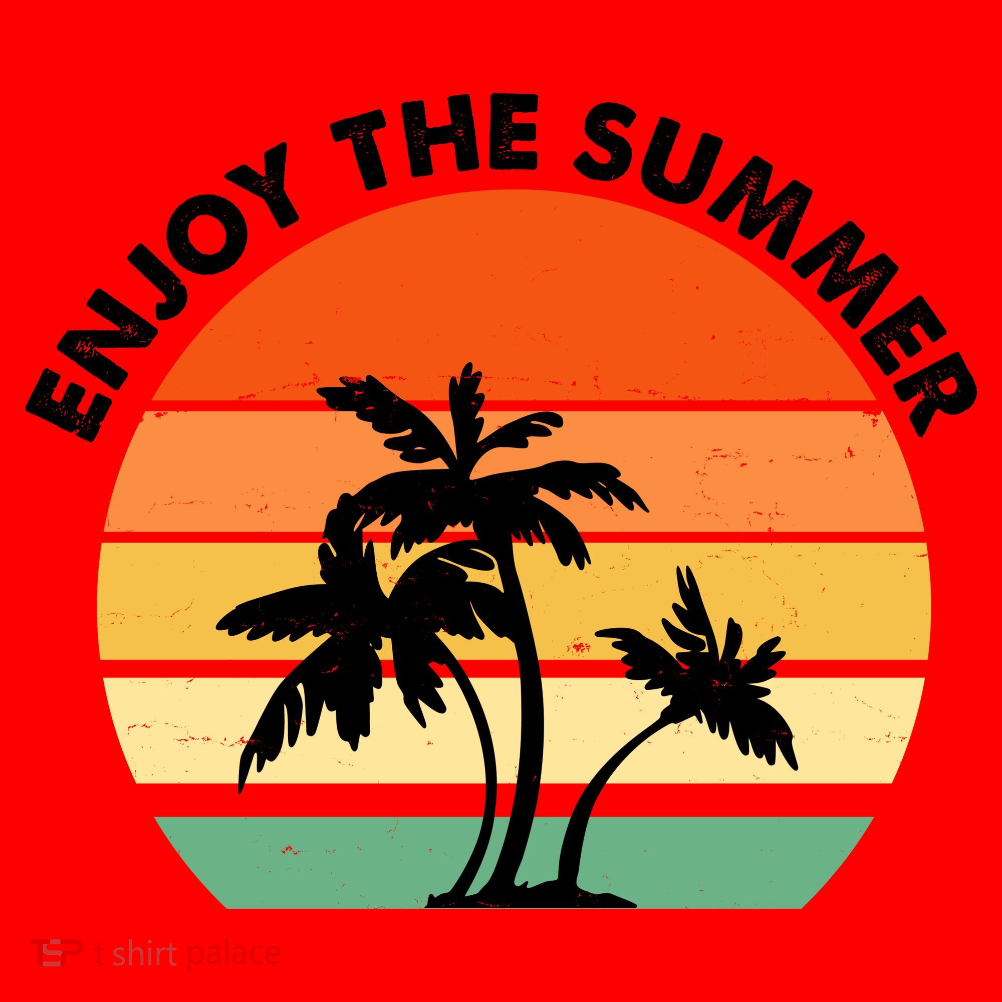 Enjoy The Summer Retro Sunset Palm Tree Santa Hat