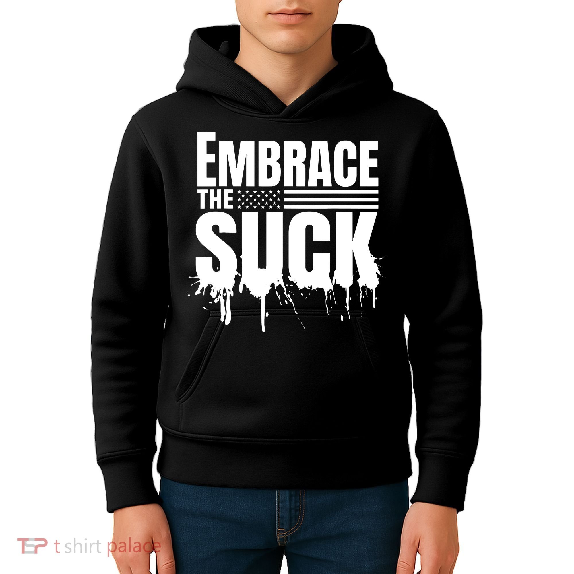 Embrace The Suck American Flag Military Veteran Kids Hoodie