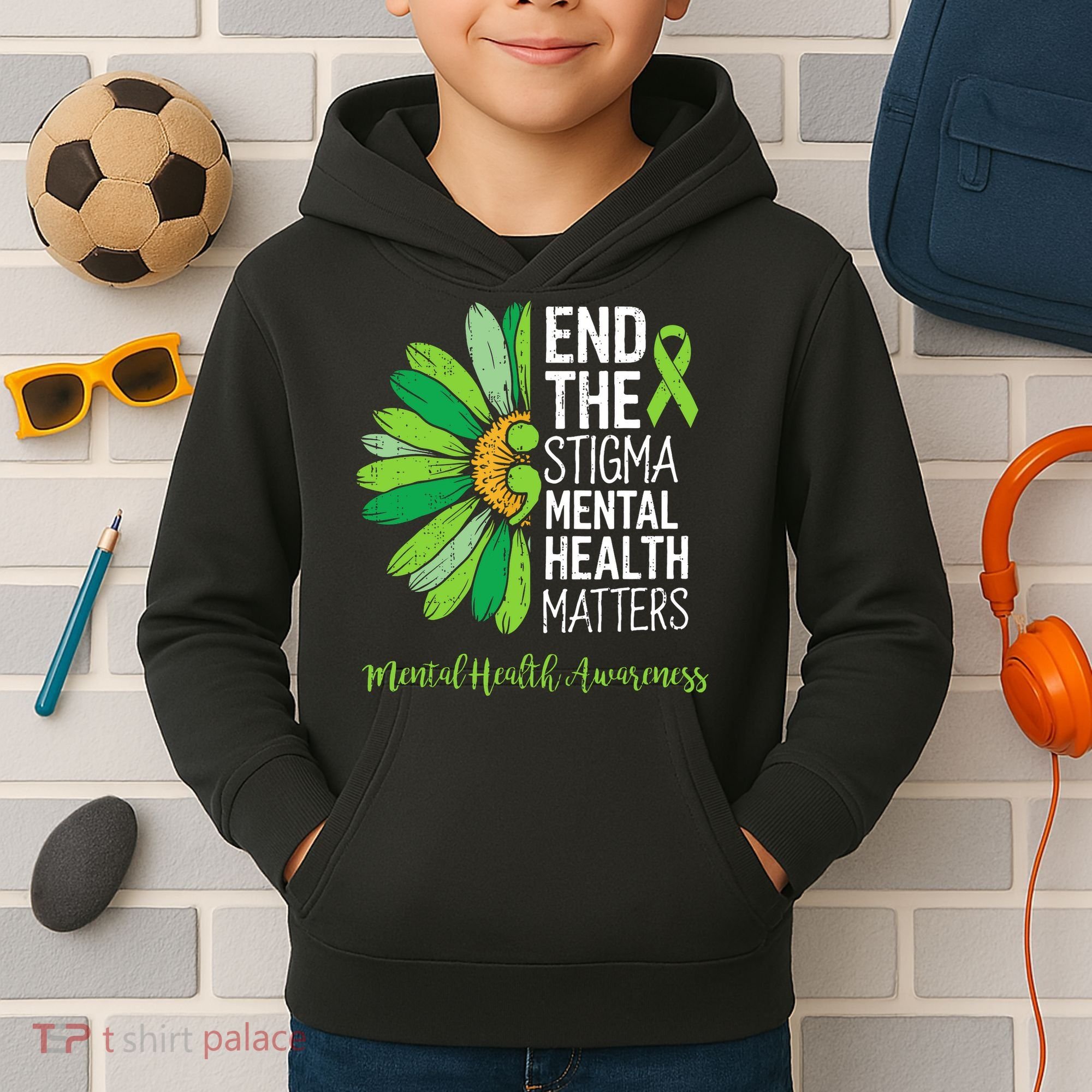 End The Stigma Mental Health Matters Awareness Brain Illness  Kids Hoodie