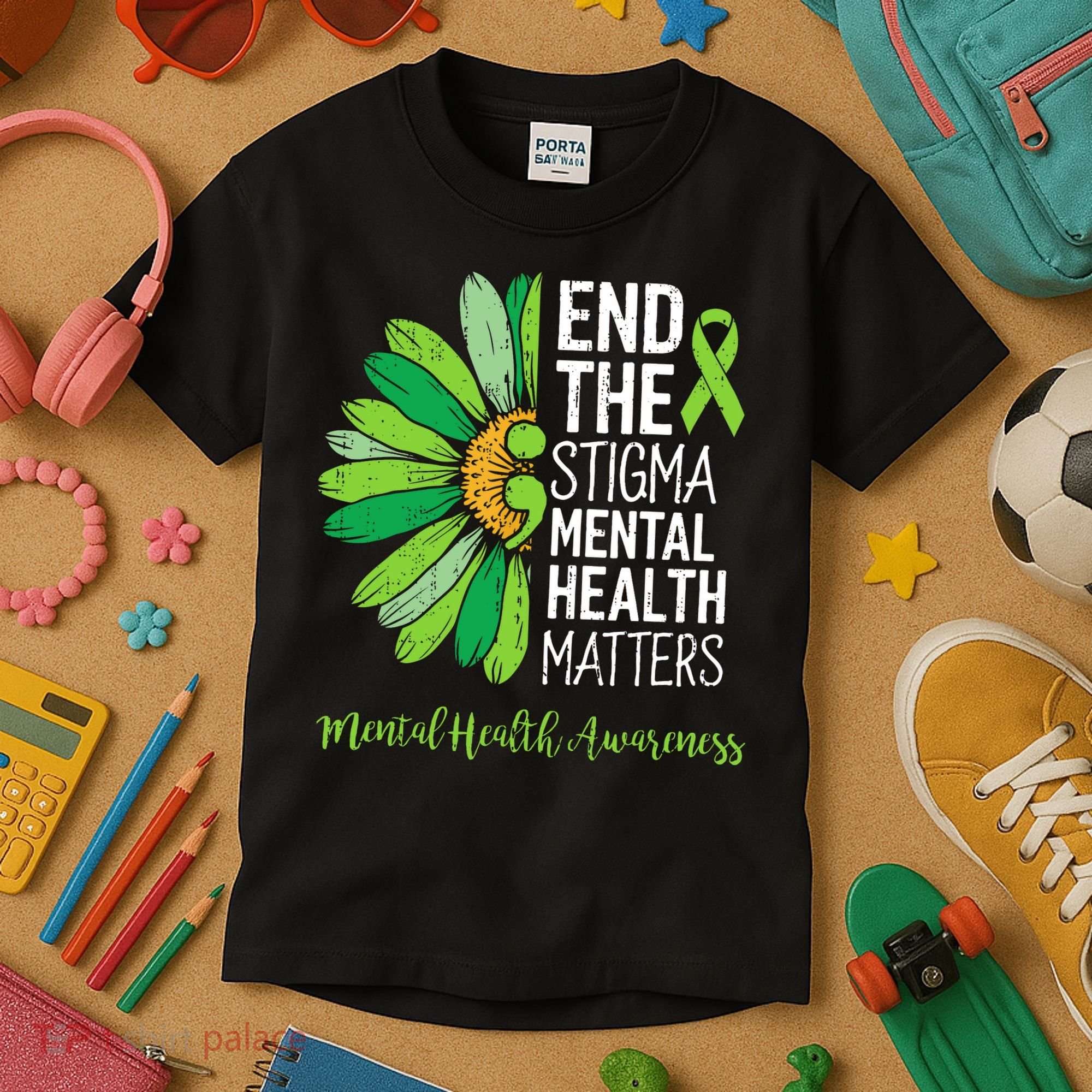 End The Stigma Mental Health Matters Awareness Brain Illness  Kids T-Shirt