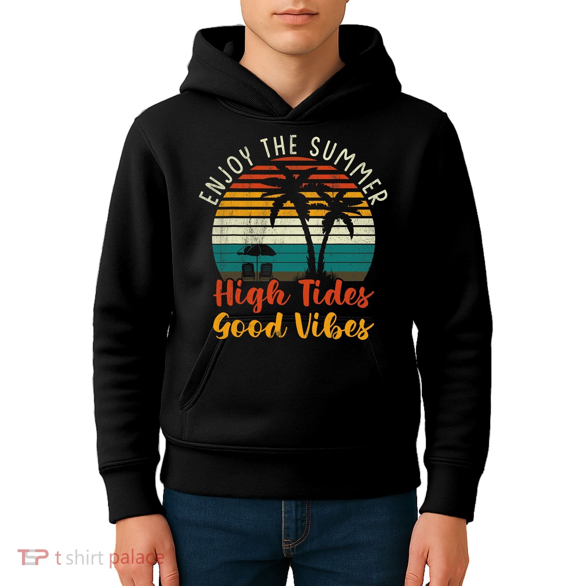 Enjoy The Summer High Tides Good Vibes Kids Hoodie