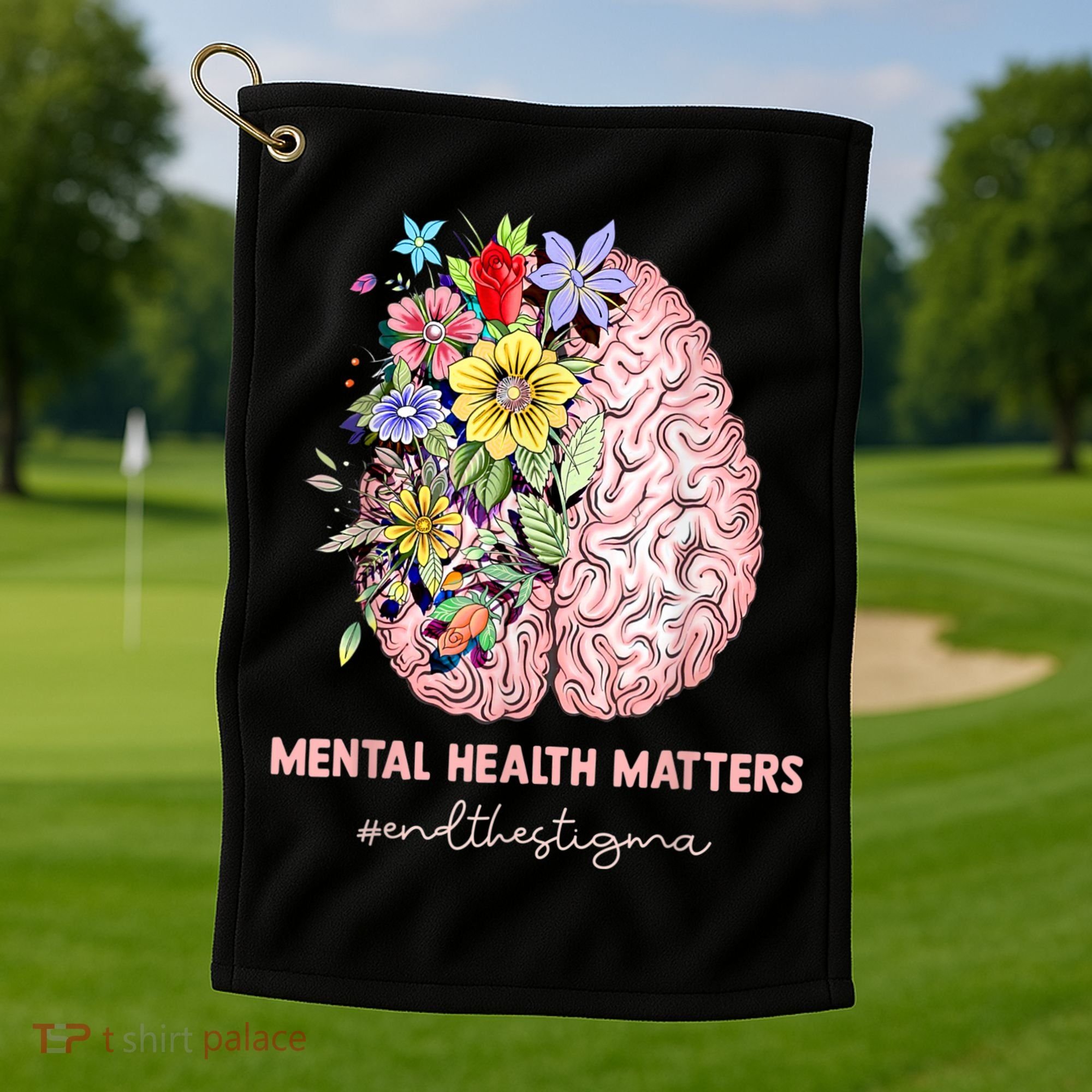 End The Stigma Mental Health Matters Mental Awareness Gift Golf Towel
