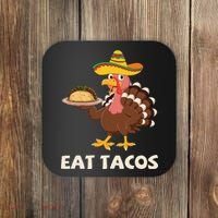 Eat Tacos Turkey Mexican Sombrero Funny Thanksgiving Day Coaster thumb 0
