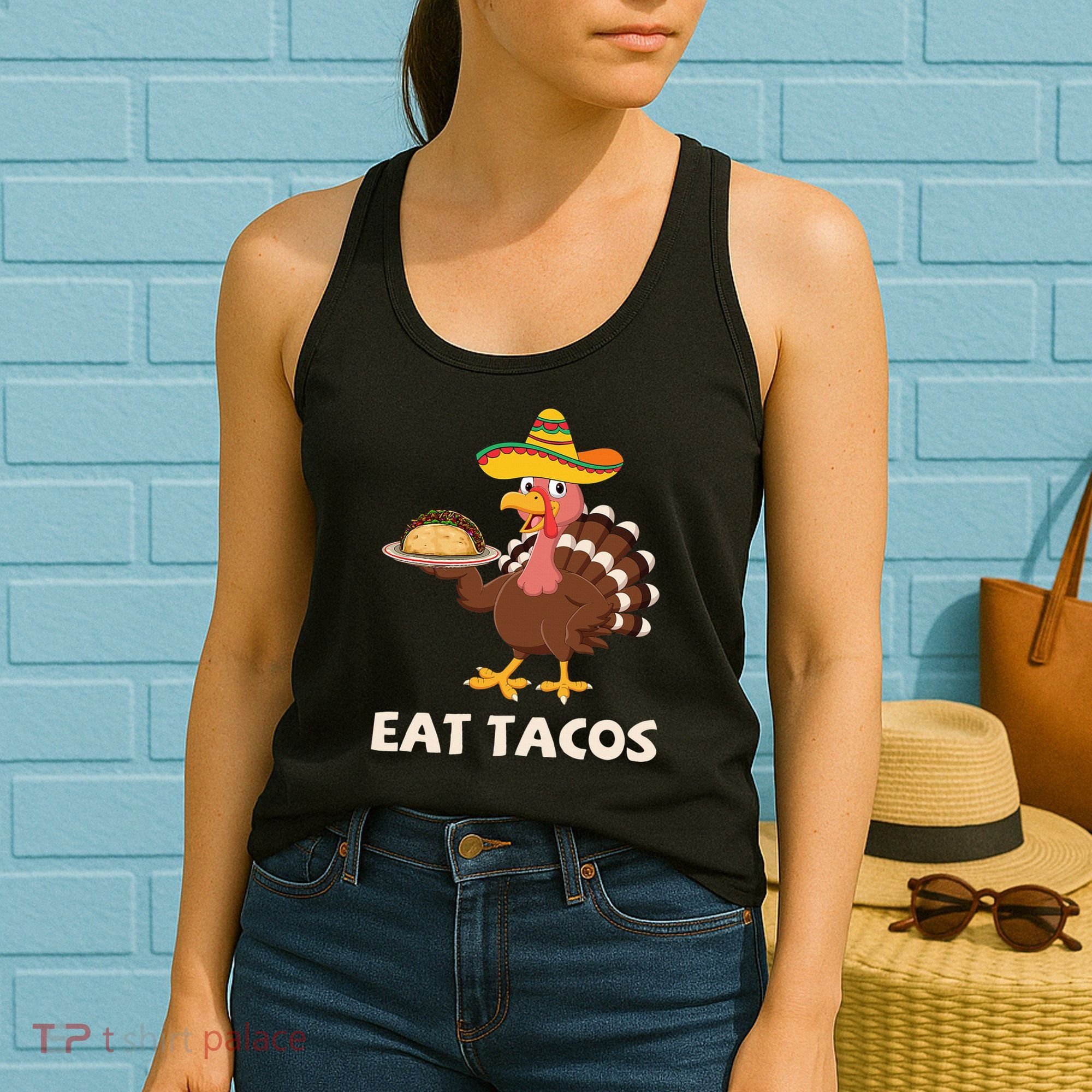 Eat Tacos Turkey Mexican Sombrero Funny Thanksgiving Day Women's Tank Top