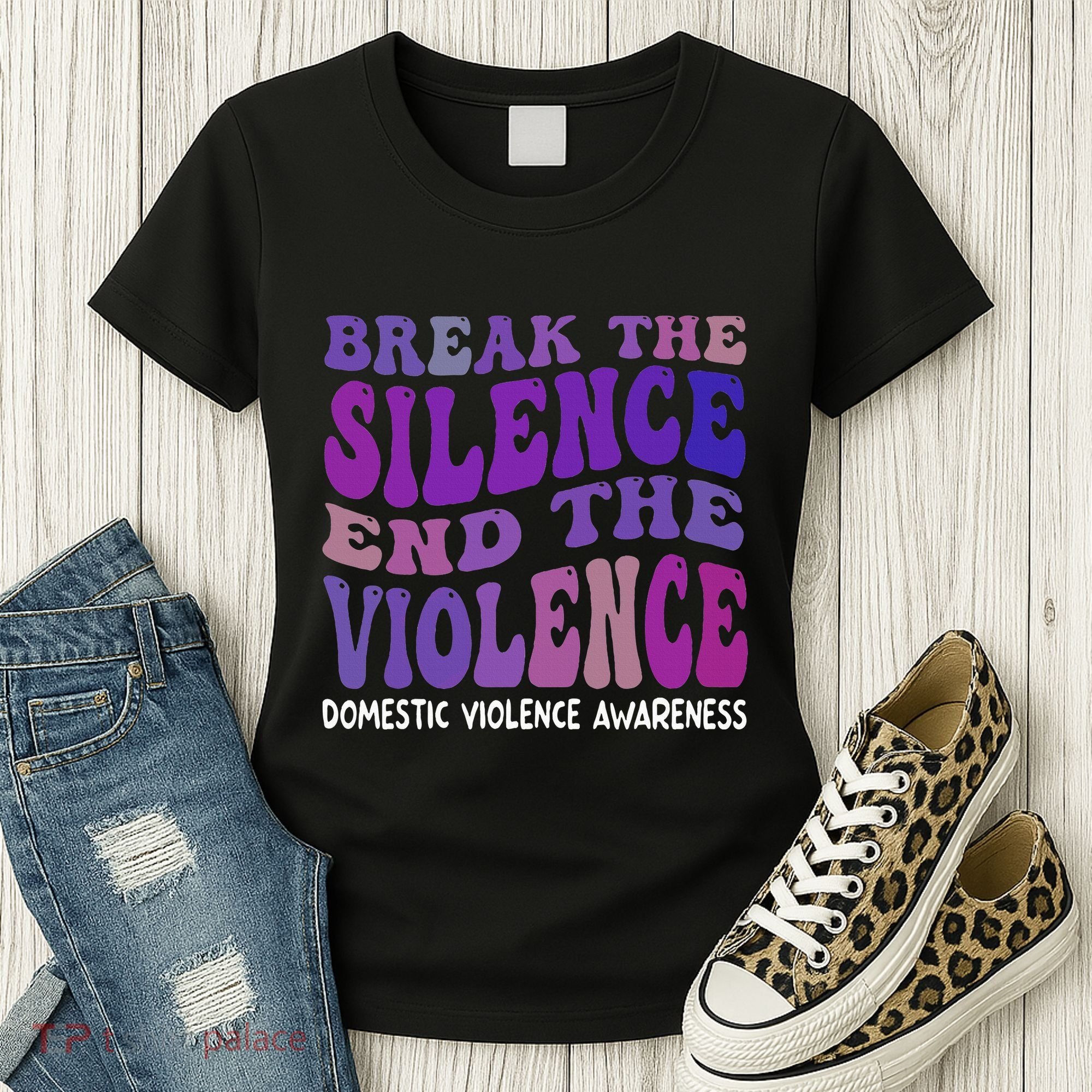 End The Violence Domestic Violence Awareness Groovy Women's T-Shirt