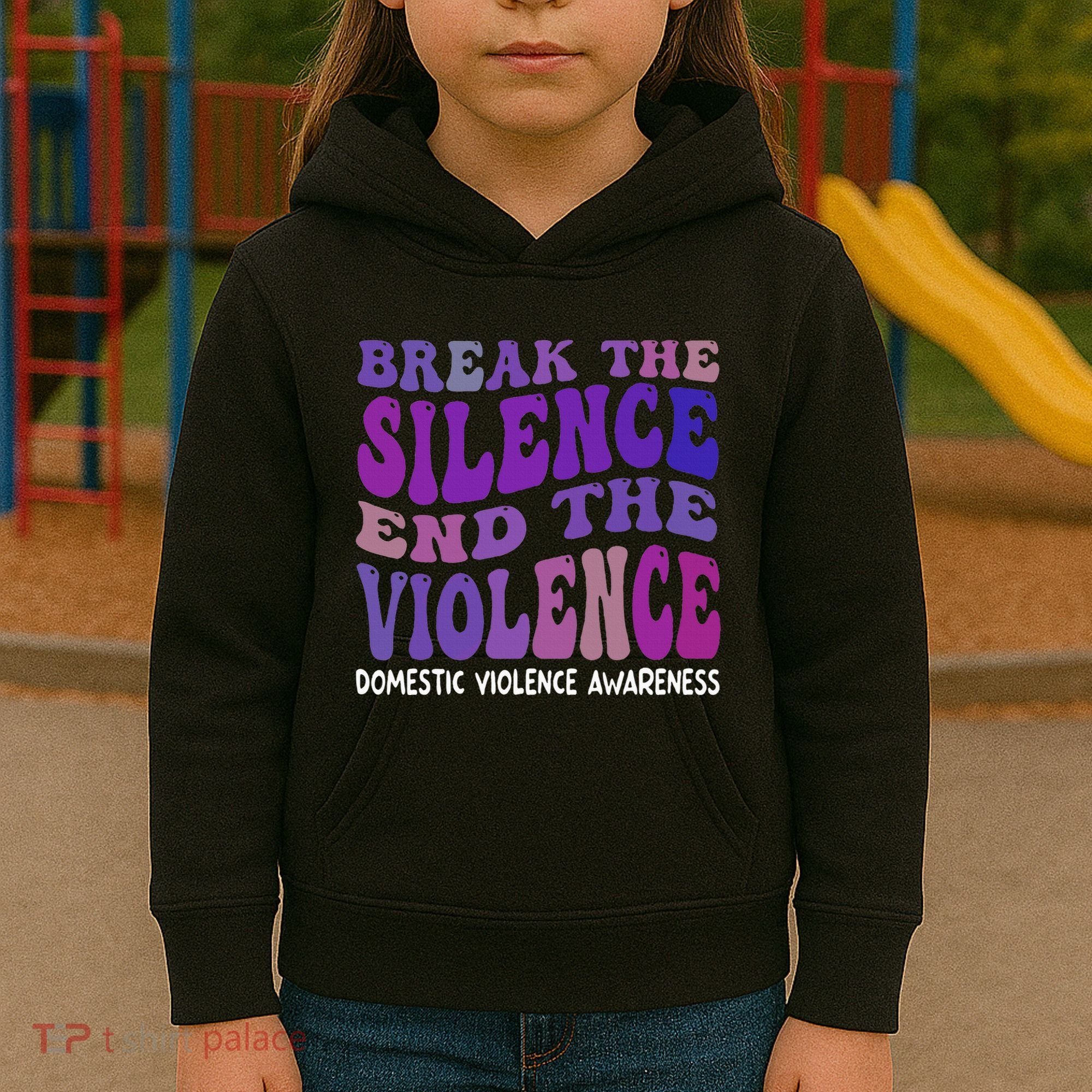 End The Violence Domestic Violence Awareness Groovy Kids Hoodie