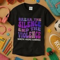 End The Violence Domestic Violence Awareness Groovy Kids T-Shirt thumb 3