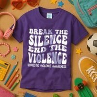 End The Violence Domestic Violence Awareness Groovy Kids T-Shirt thumb 3