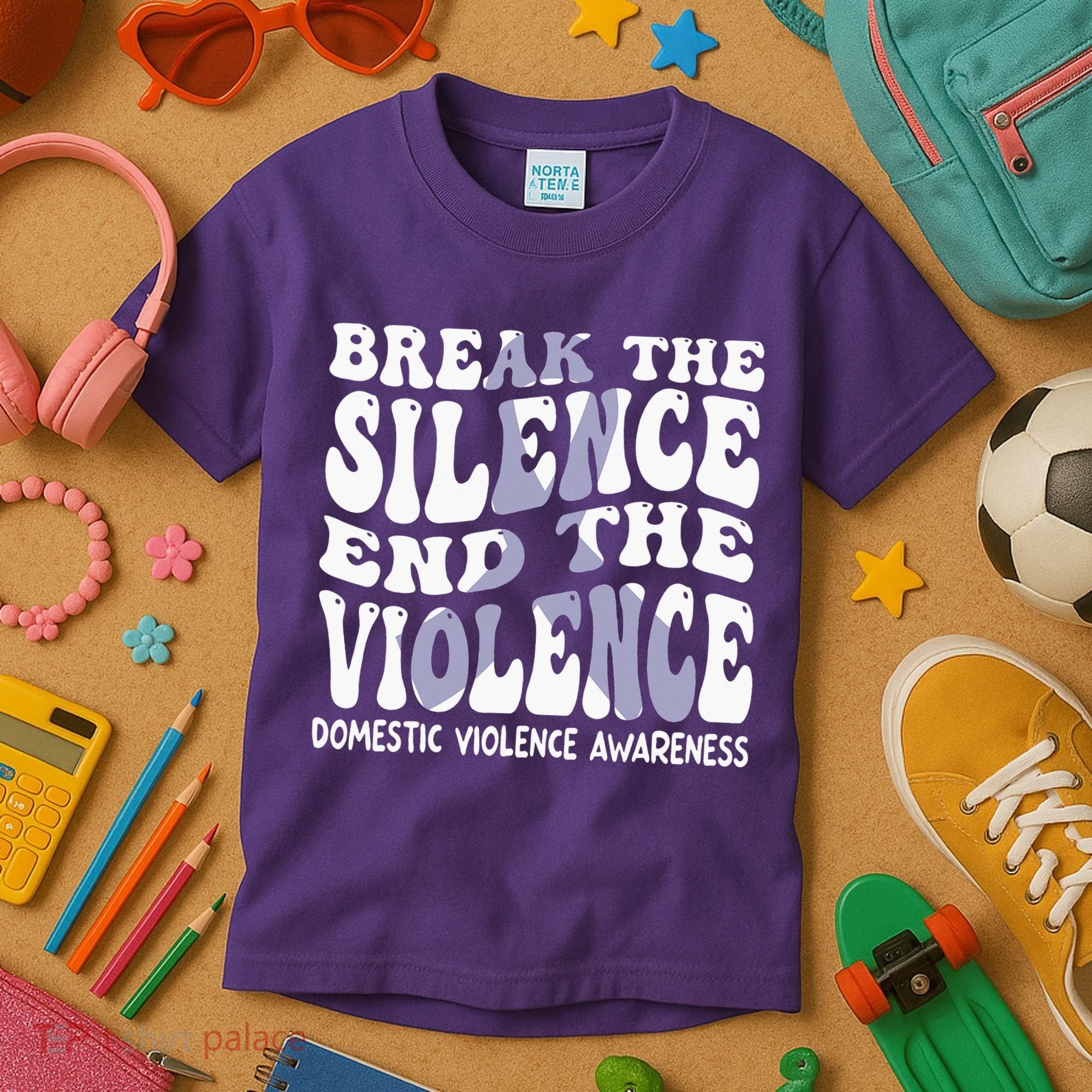 End The Violence Domestic Violence Awareness Groovy Kids T-Shirt