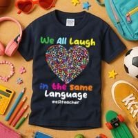 ESL Teacher We All Laugh In The Same Language Eslteacher Kids T-Shirt thumb 3
