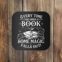 Every Time You Open A Book Some Magic Falls Out - Bookworm Coaster thumb 0