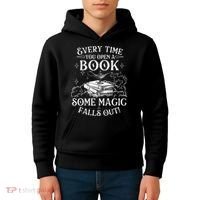 Every Time You Open A Book Some Magic Falls Out - Bookworm Kids Hoodie thumb 4