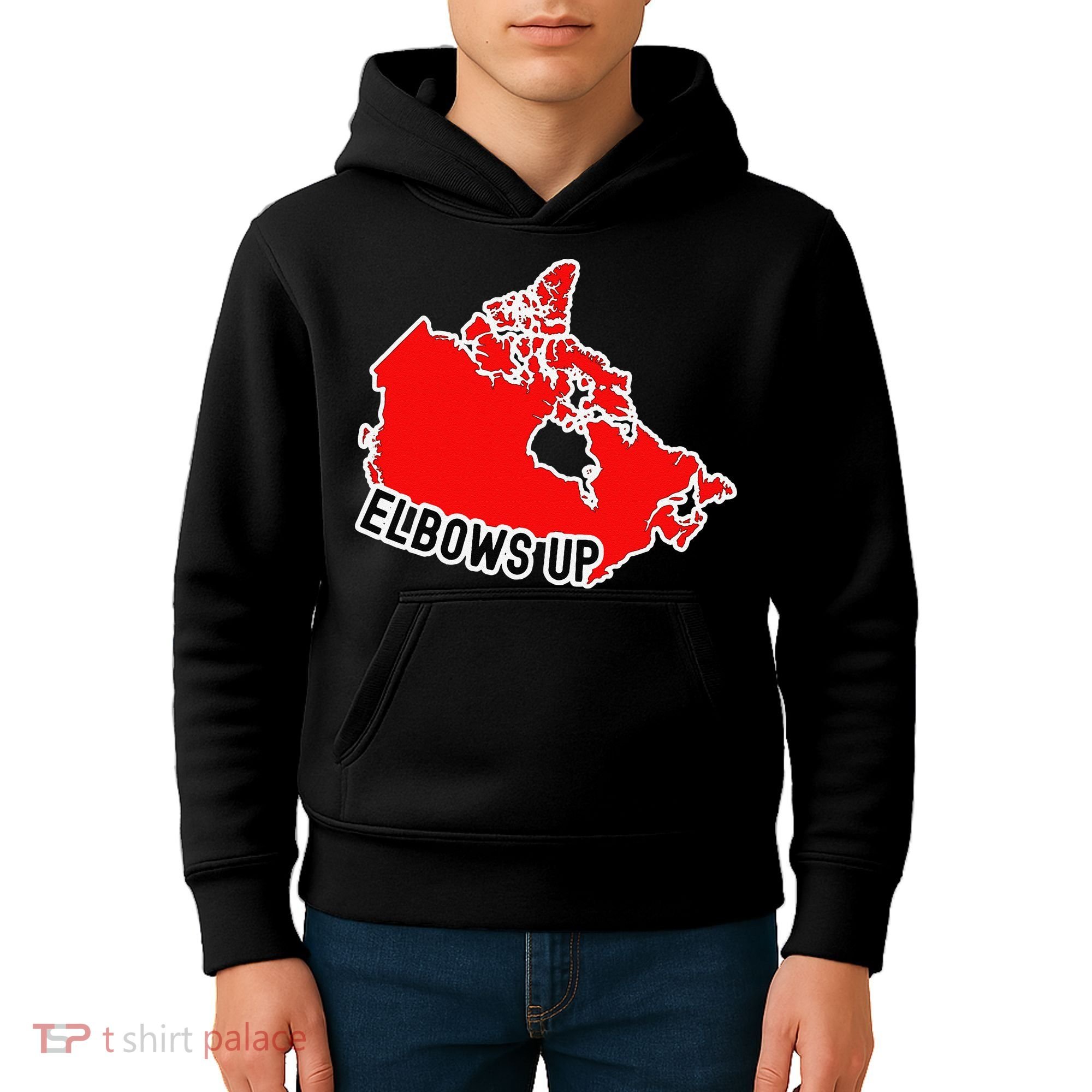 Elbows Up - Canada Map - Anti Trump - True North - Never 5 Kids Hoodie