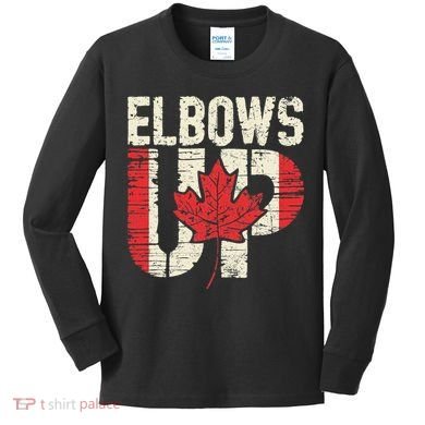 Elbows Up Canada Vintage Distressed Canadian Pride Kids Long Sleeve Shirt
