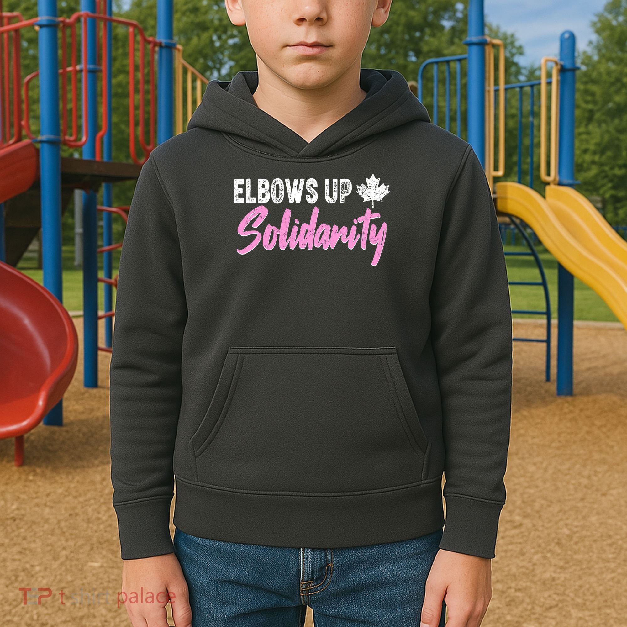Elbows Up Canada Solidarity  Kids Hoodie