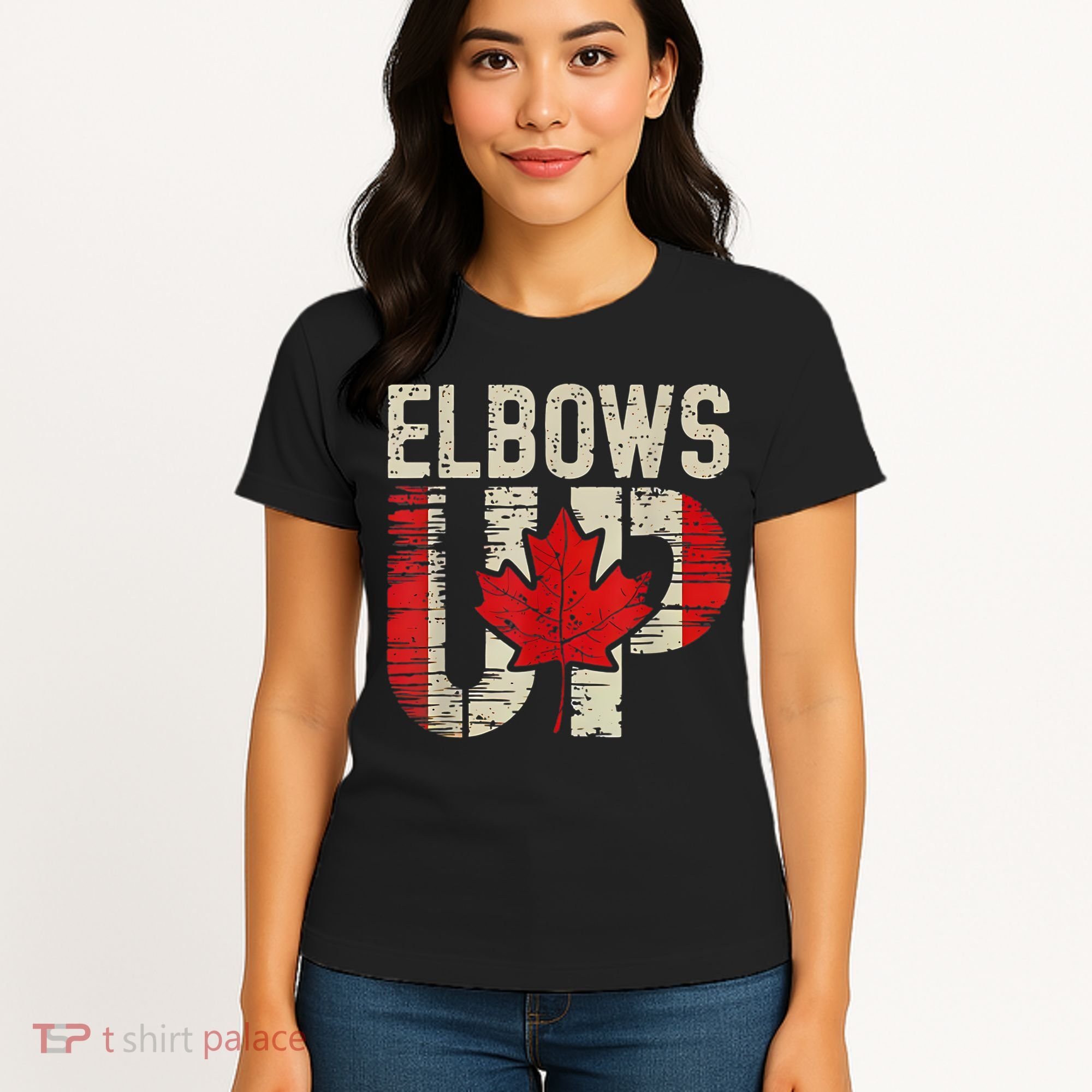 Elbows Up Canada Canadian Flag Retro Elbows Up Women's T-Shirt